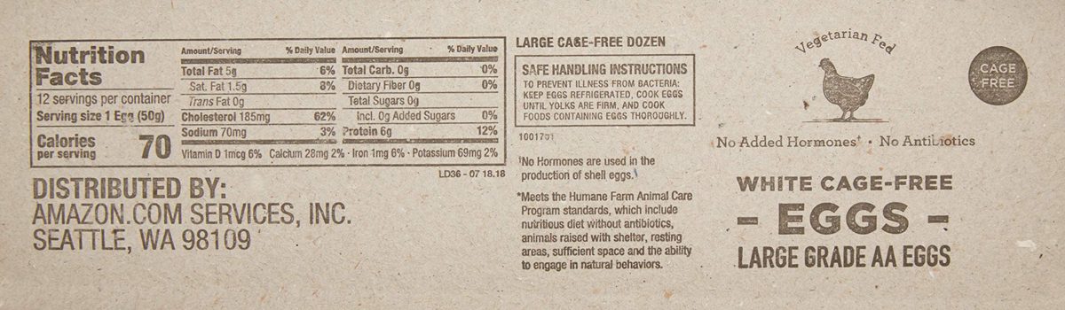 Amazon Brand - Happy Belly Cage-Free, Grade AA, Large White Eggs, 1 Dozen