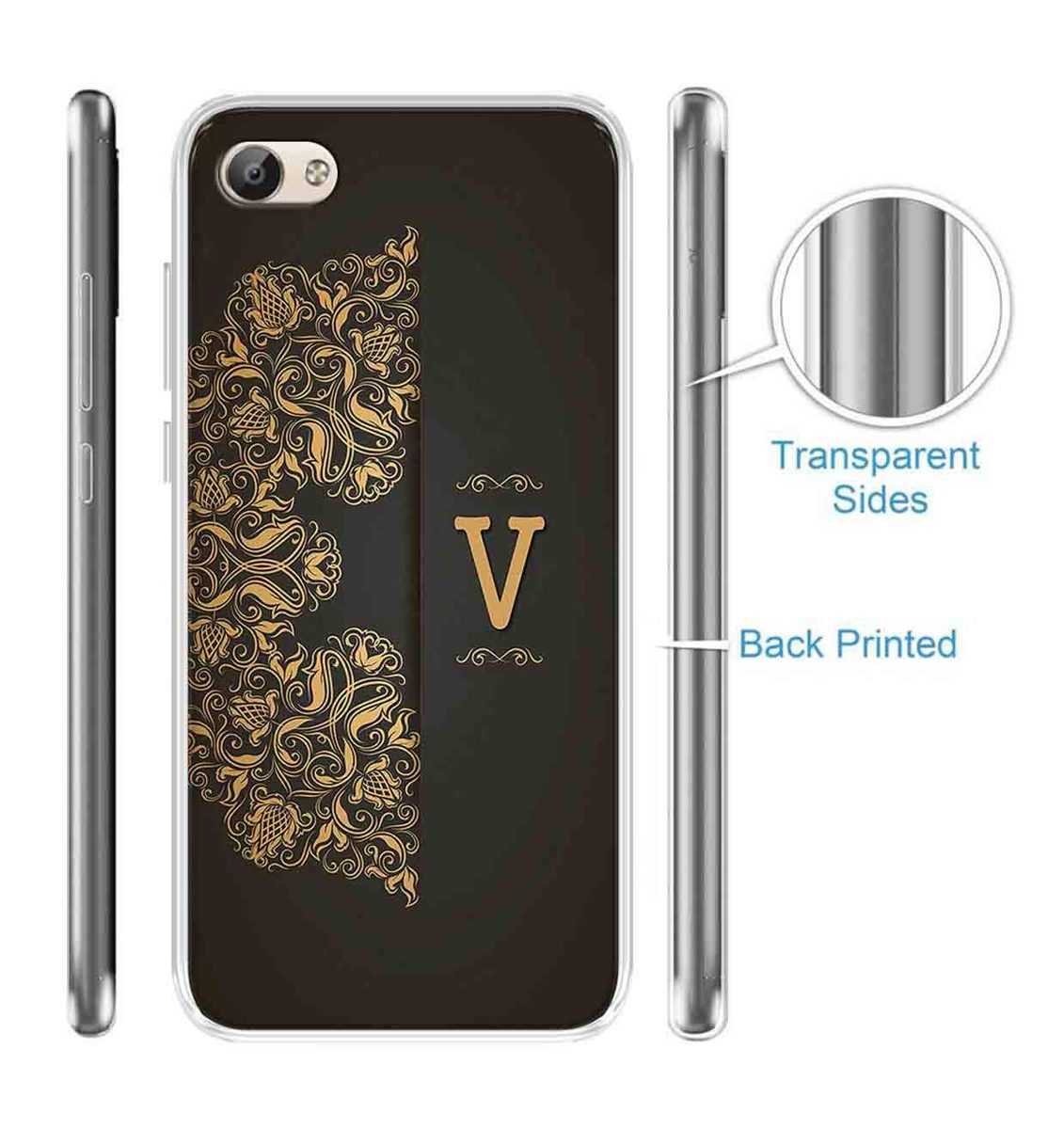 Amazon Brand - Solimo Designer Multicolor Black Pattern Alphabet-V Printed Soft Back Case Mobile Cover for Vivo Y69