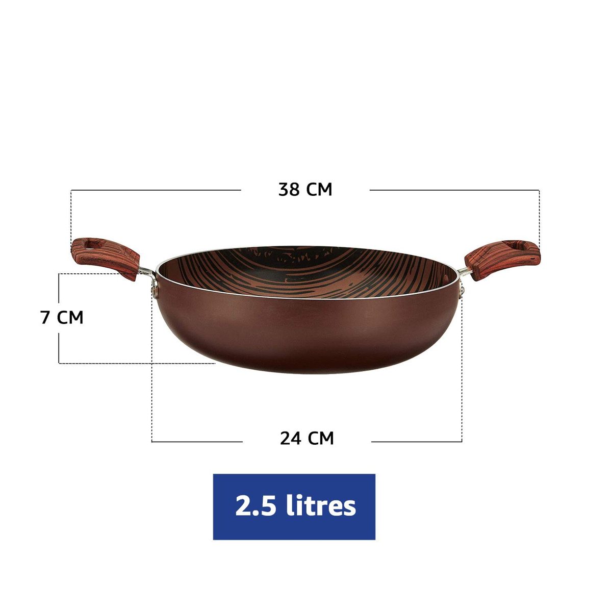 Amazon Brand - Solimo Non Stick Kadhai (24cm, Wooden finish, 4 layer coating)