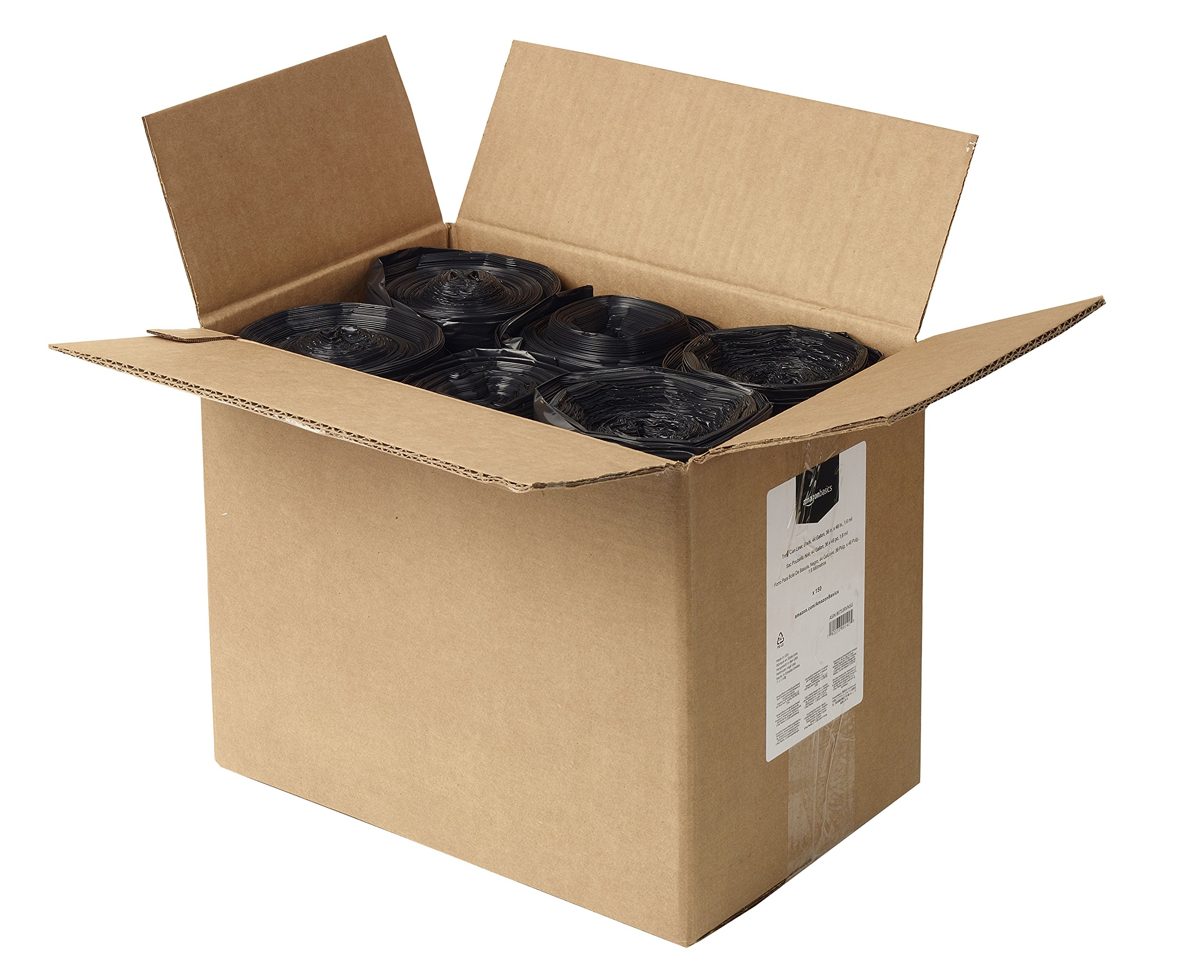 AmazonBasics 44 Gallon Trash Can Liner, 1.6 mil, Black, 150-Count