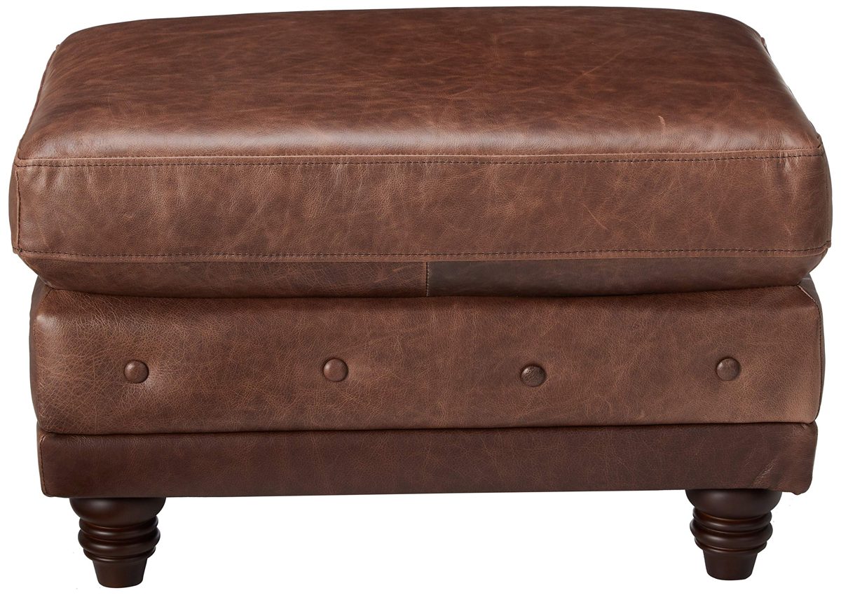 Stone & Beam Bradbury Chesterfield Modern Tufted Leather Ottoman, 30.3"W, Brown