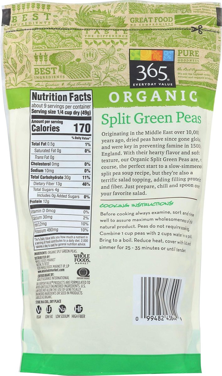 365 EVERYDAY VALUE Organic Green Split Peas, 16 OZ