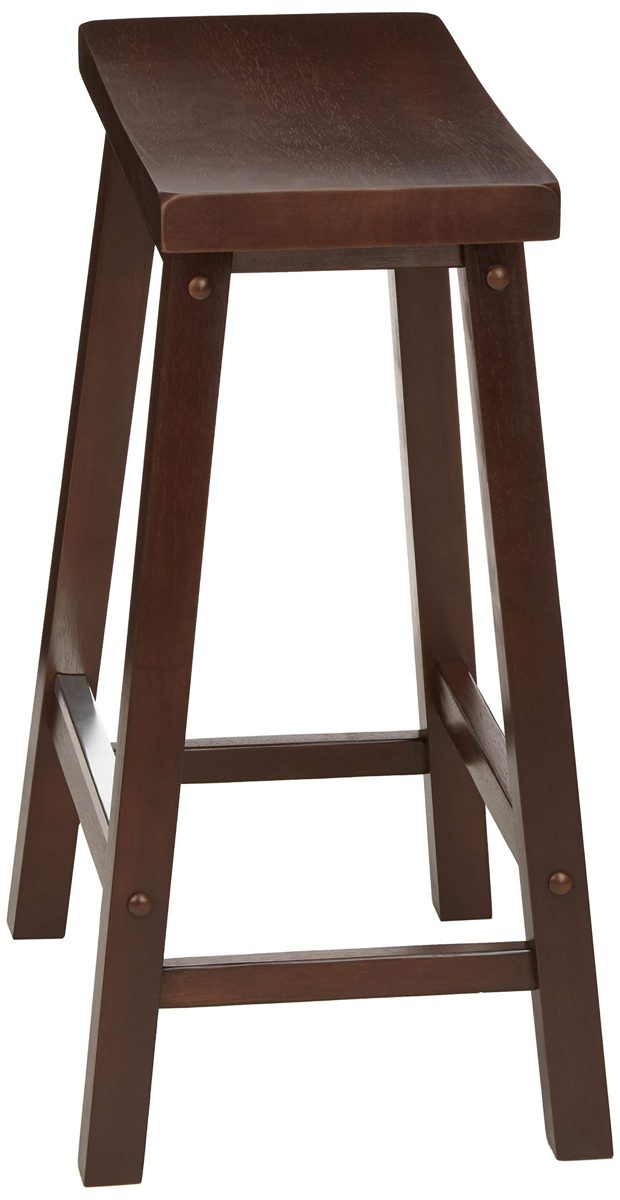 AmazonBasics Classic Solid Wood Saddle-Seat Kitchen Counter Stool with Foot Plate 24 Inch, Walnut, Set of 2