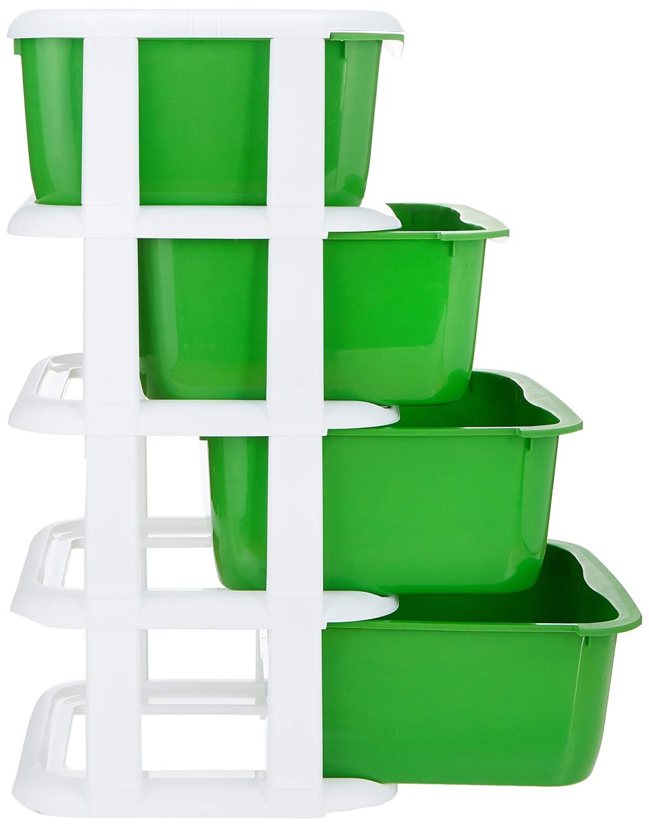 Amazon Brand - Solimo Plastic Multipurpose Modular Drawer, 4 Racks, Green