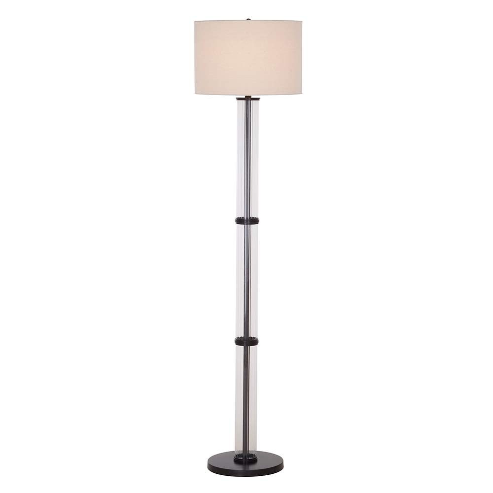 Ravenna Home Clear Ribbed Glass Cylinder Living Room Floor Lamp with LED Light Bulb - 64.25 Inches, Dark Bronze