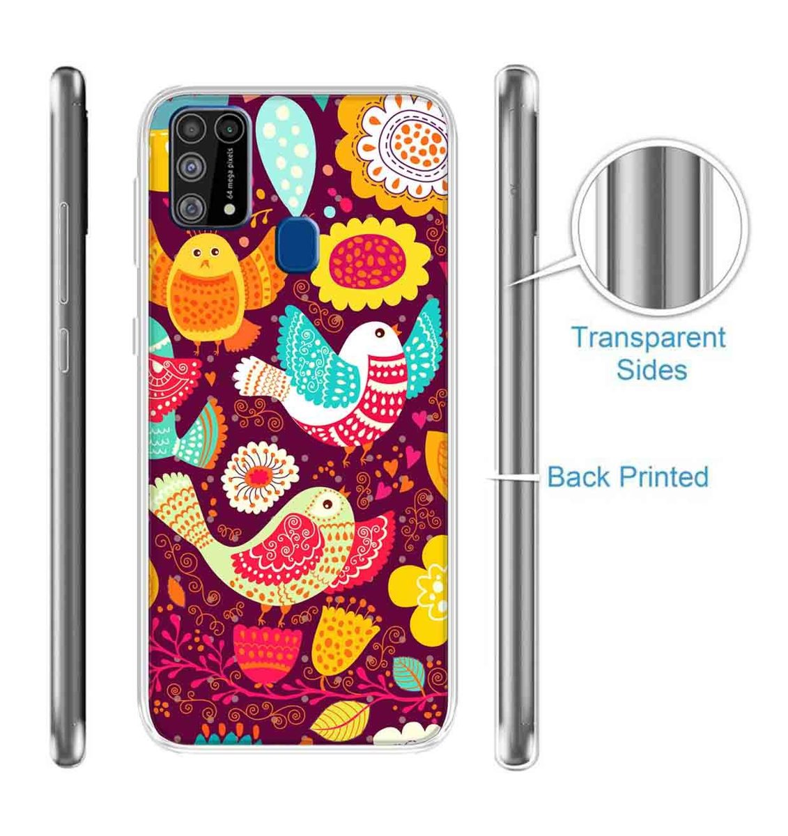 Amazon Brand - Solimo Designer Multicolor Birds Abstract Printed Soft Back Case Mobile Cover for Samsung Galaxy M31
