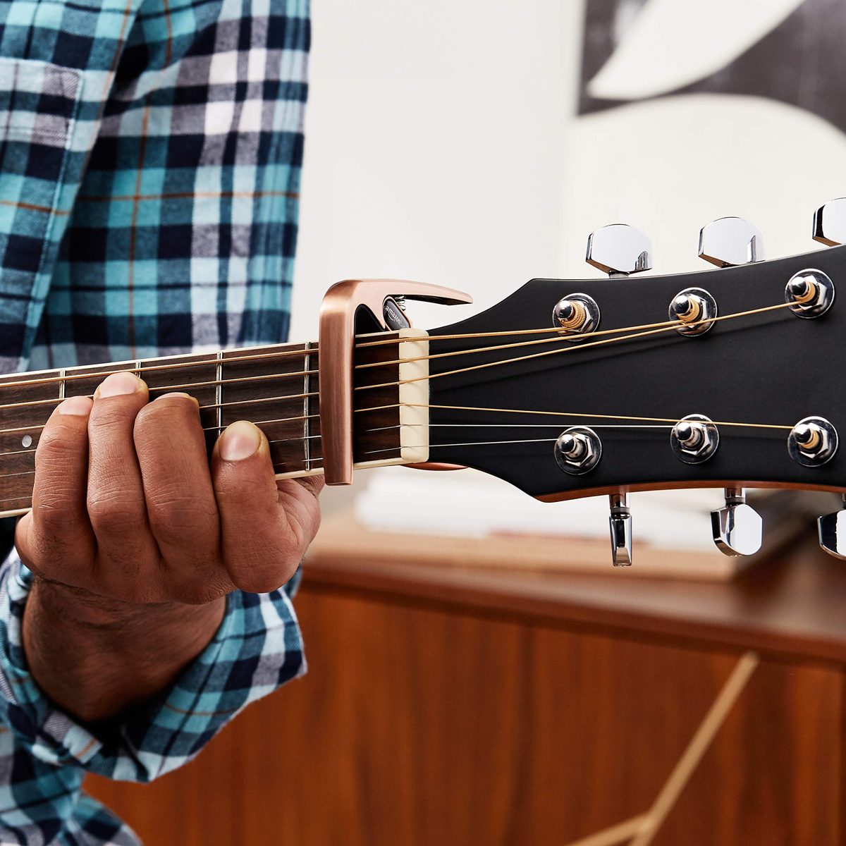 AmazonBasics Zinc Alloy Guitar Capo for Acoustic and Electric Guitar, Copper, 3-Pack