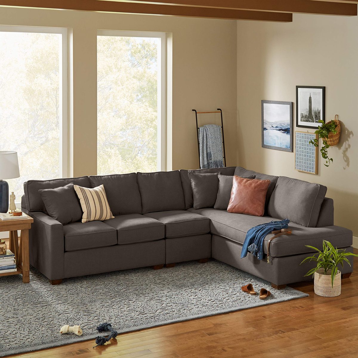 Amazon Brand – Stone & Beam Bagley Sectional Component, Right-Facing Sofa Chaise, Fabric, 41"W, Stone
