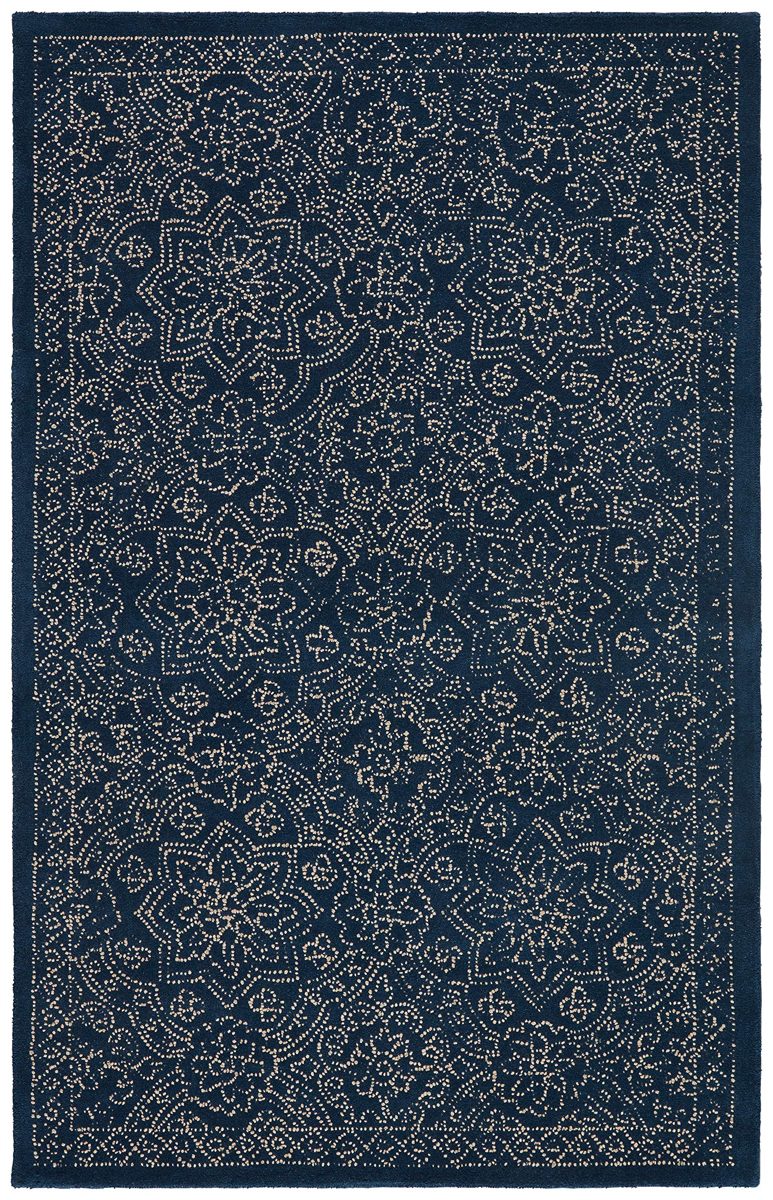 Amazon Brand – Stone & Beam Contemporary Floral Medallion Wool Area Rug, 8' x 10', Blue on Blue