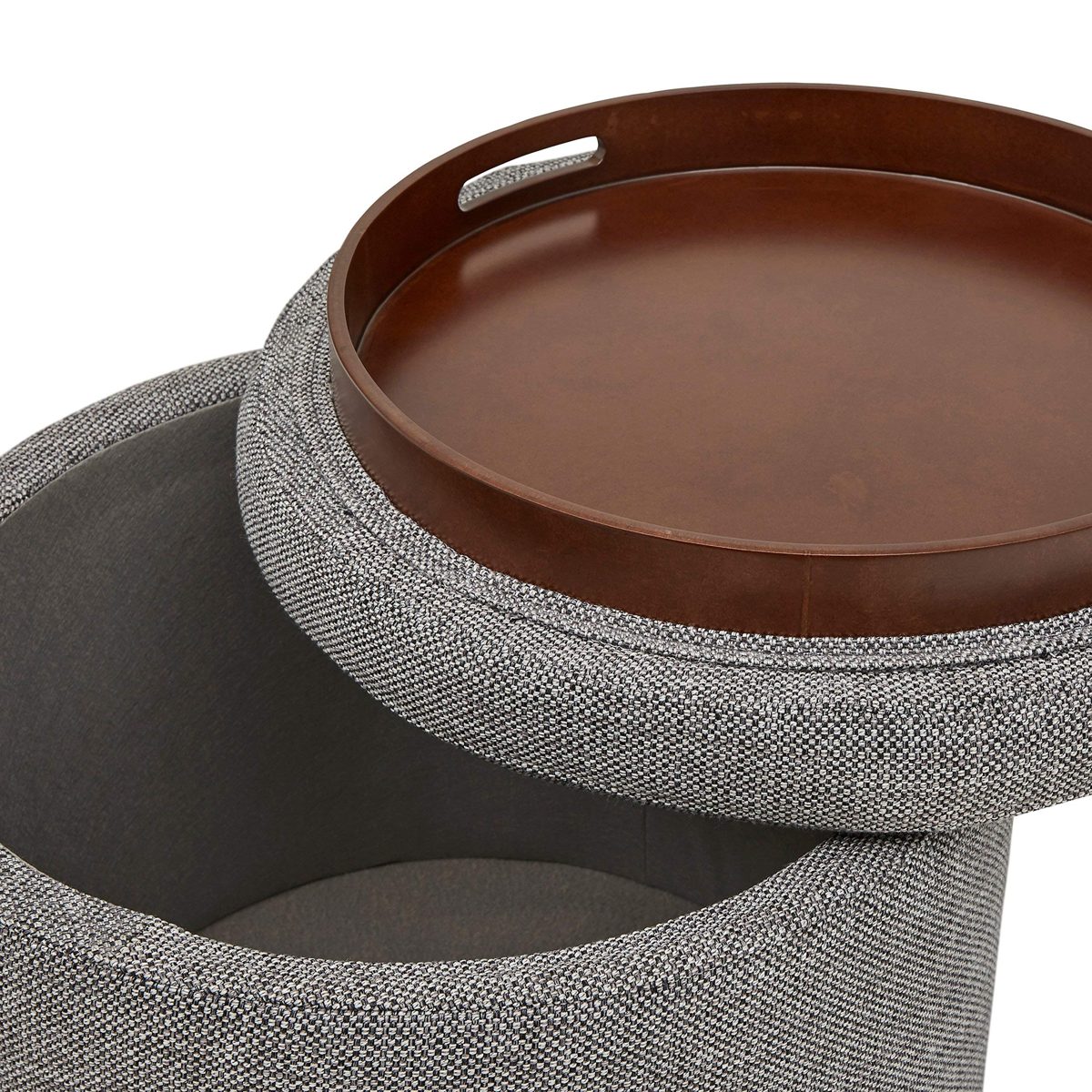Rivet Madison Modern Round Lift-Top Storage Tray Ottoman Pouf, 19.7"W, Grey Storm (Renewed)