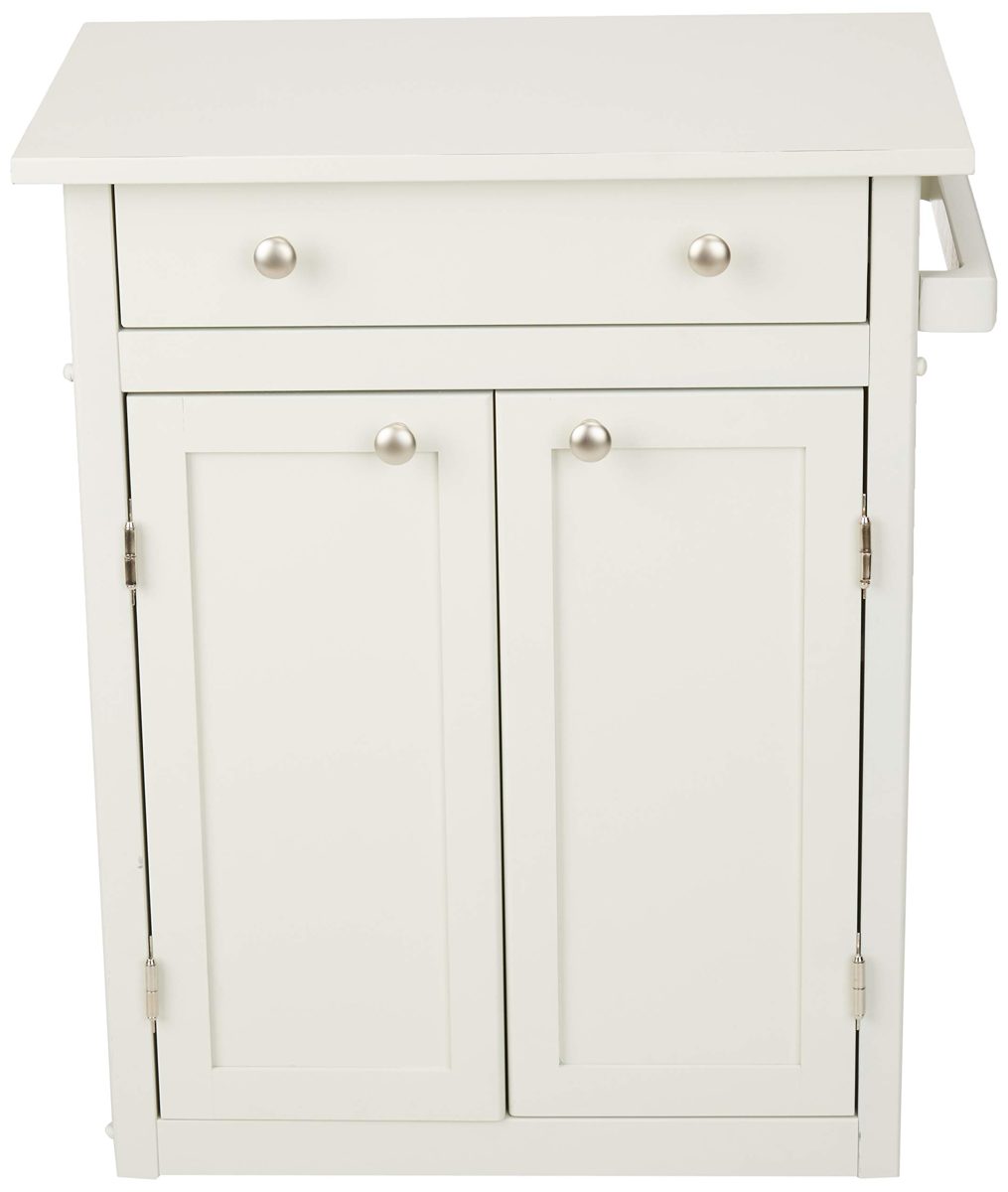 AmazonBasics Classic Solid Rubber Wood Rolling Kitchen Cart with Cabinet - Rustic White