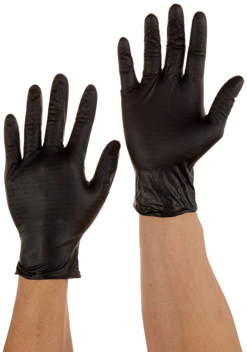 AmazonCommercial Powder Free Disposable Nitrile Gloves, 7 mil, Black, Gripper, 240MM Size S, 1000 (10 Boxes of 100)