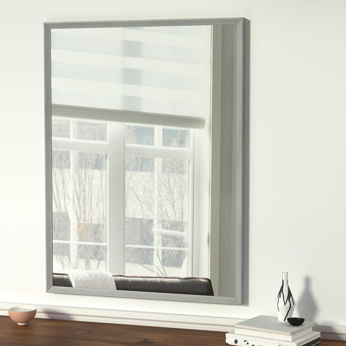 Amazon Basics Rectangular Wall Mirror 30" x 40" - Peaked Trim, Nickel