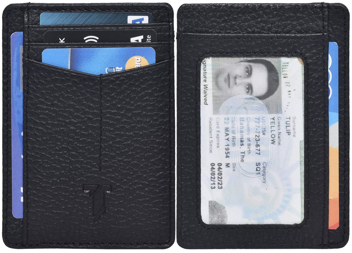 Leather Wallets Slim Wallets for Men with RFID - Travel Wallet Wallets for Men RFID Blocking Front Pocket Wallet (Black Pebble)