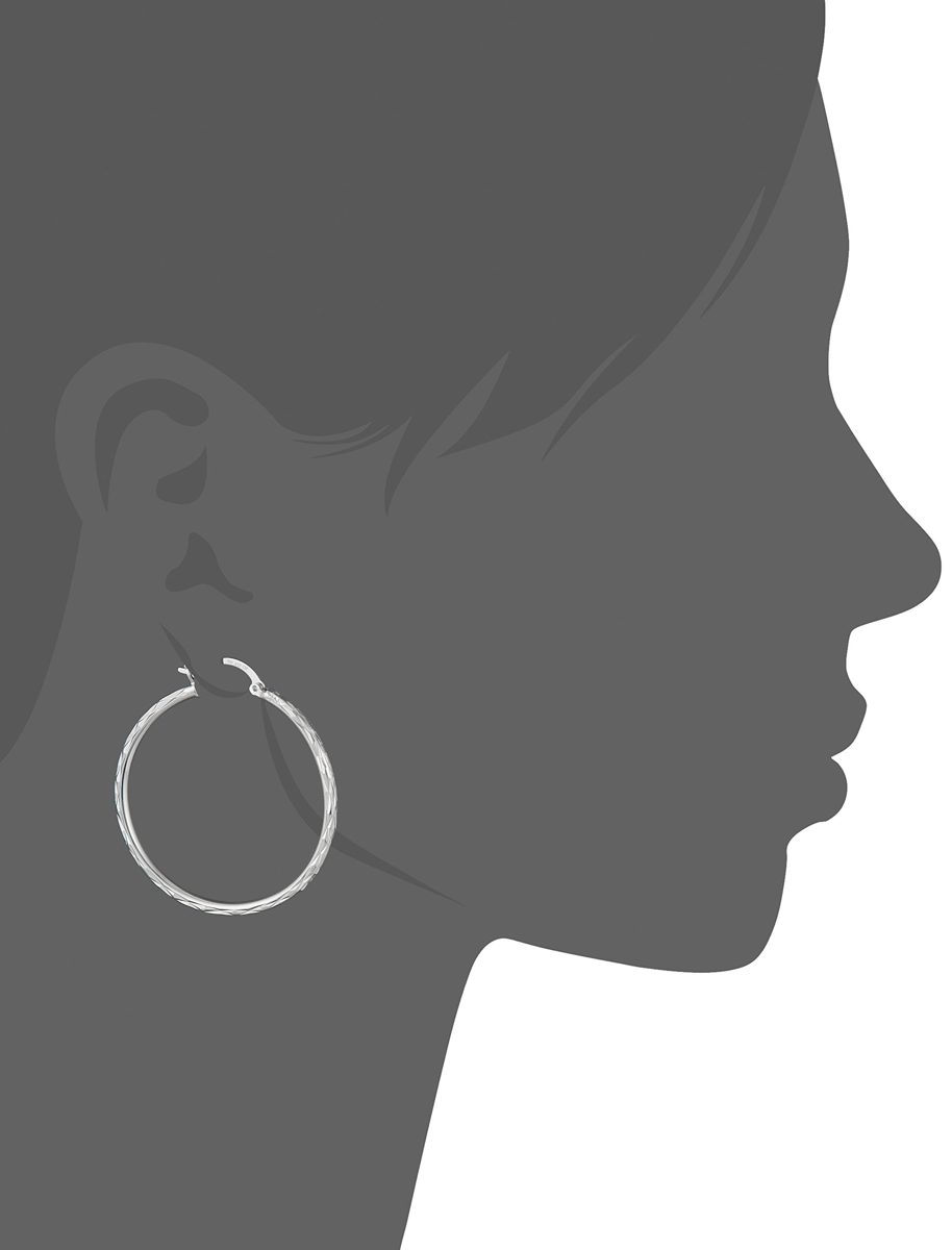 Sterling Silver 2.5x40 Starburst Diamond-Cut Click Top Hoop Earrings