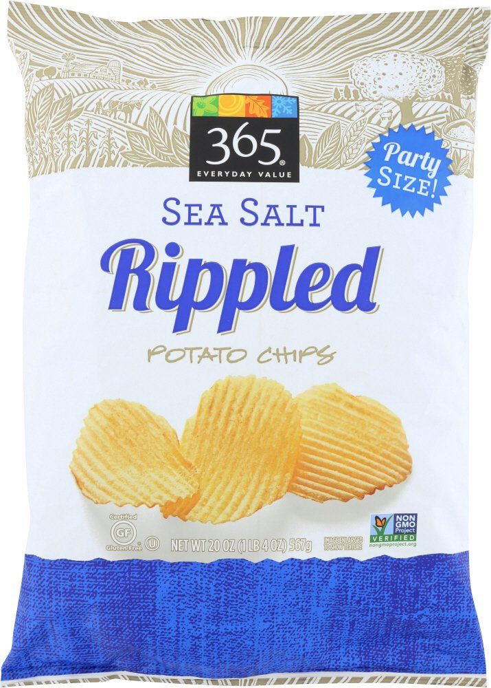365 Everyday Value, Rippled Potato Chips, Sea Salt, 20 oz