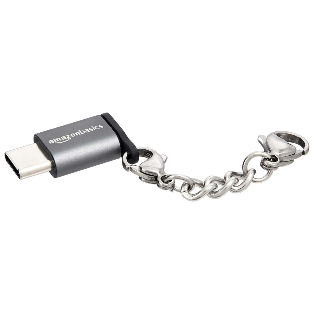 AmazonBasics Aluminum Micro USB (Female) to USB-C (Male) Adapter with Keychain - Grey, 4-Pack (Renewed)