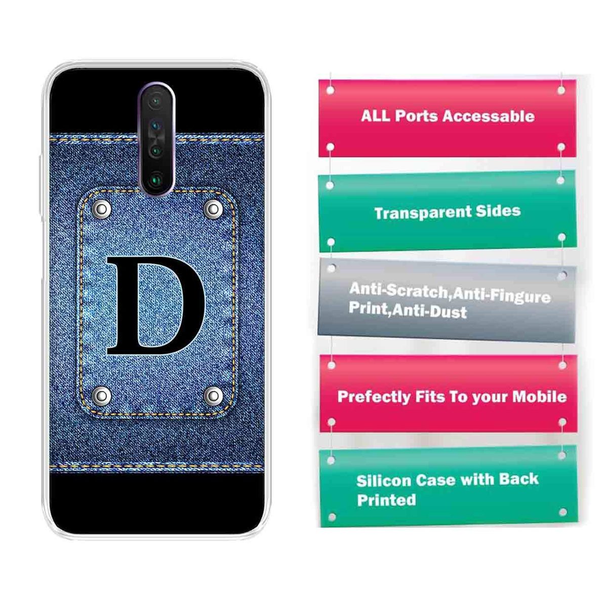 Amazon Brand - Solimo Designer Multicolor Button Jeans Alphabet-D Printed Soft Back Case Mobile Cover for Poco X2 / Xiaomi Redmi K30