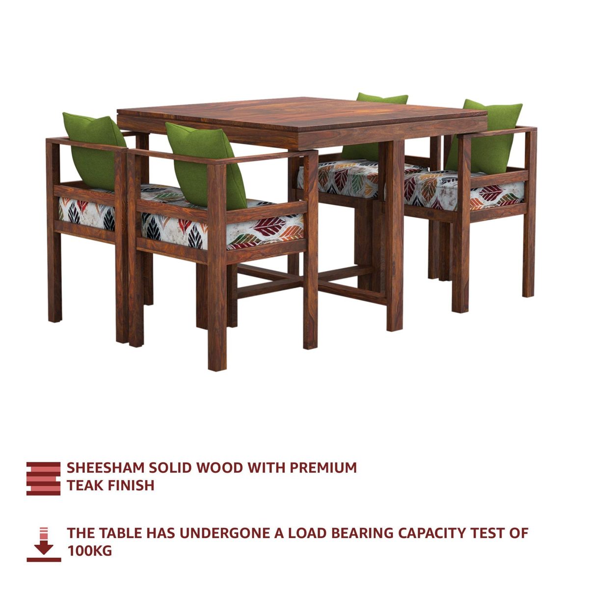 Amazon Brand - Solimo Virgo Solid Sheesham Wood 4 seater Dining Table with Chairs (Teak Finish)