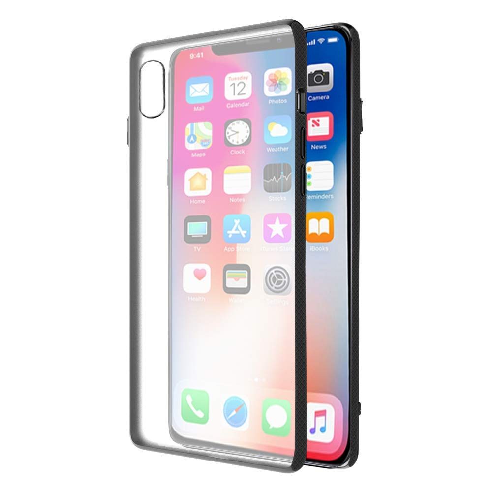 (Renewed) Amazon Brand - Solimo Mobile Cover (Hard Back & Black Flexible Bumper) for iPhone X (Transparent)