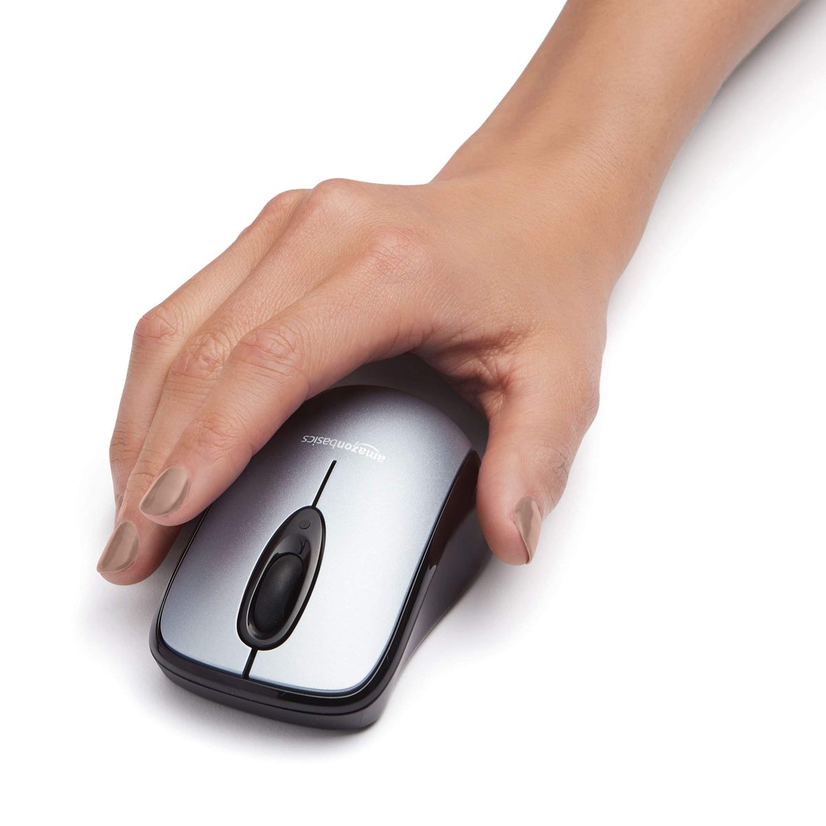 (Renewed) AmazonBasics Wireless Mouse with Nano Receiver - Silver