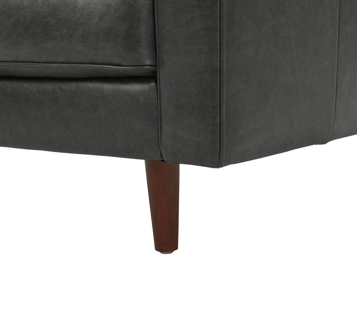 Amazon Brand – Rivet Aiden Mid-Century Leather Sofa with Tapered Wood Legs, 74"W, Black