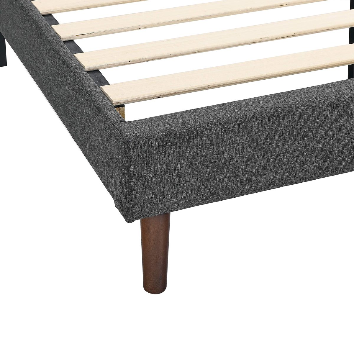 AmazonBasics Faux-Linen Upholstered Square Stitched Platform Bed - Mattress Foundation - Easy Assembly - Strong Wood Slat Support-Dark Grey, Queen