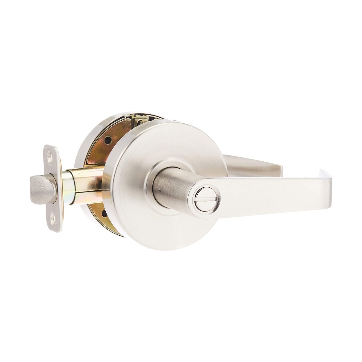 AmazonCommercial Grade 2 Commercial Duty Door Lever-Privacy Lockset, Satin Nickel Finish, 2-Pack