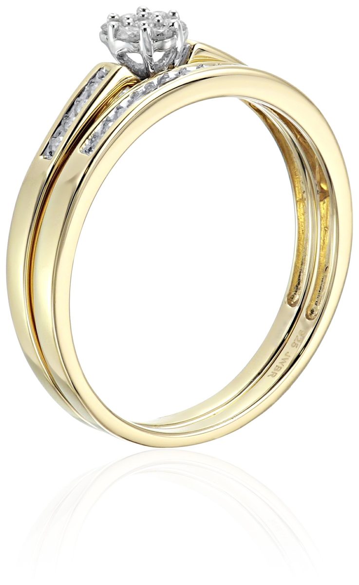 [Find] Amazon Collection 18 K Yellow Gold Silver daiyamondoraundokurasuta-buraidaruringu, Size 6