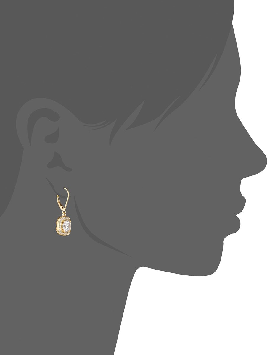 Sterling Silver Cubic Zirconia Round-Cut Halo Drop Leverback Earrings (3 cttw)