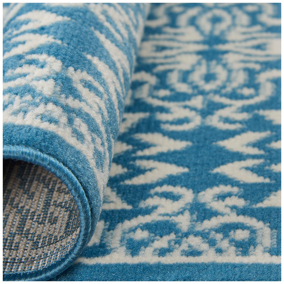 Ravenna Home Floral Medallion Tiled Rug, 5'3" Round, Cerulean Blue with Ivory