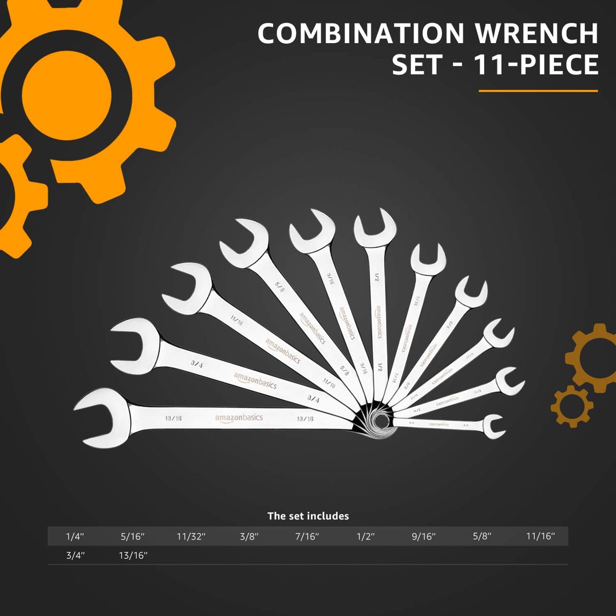 AmazonBasics Combination Wrench Set - 11-Piece