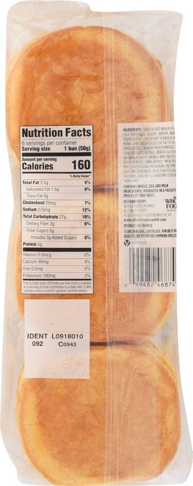 Whole Foods Market Brioche Hamburger Buns, 6 Count