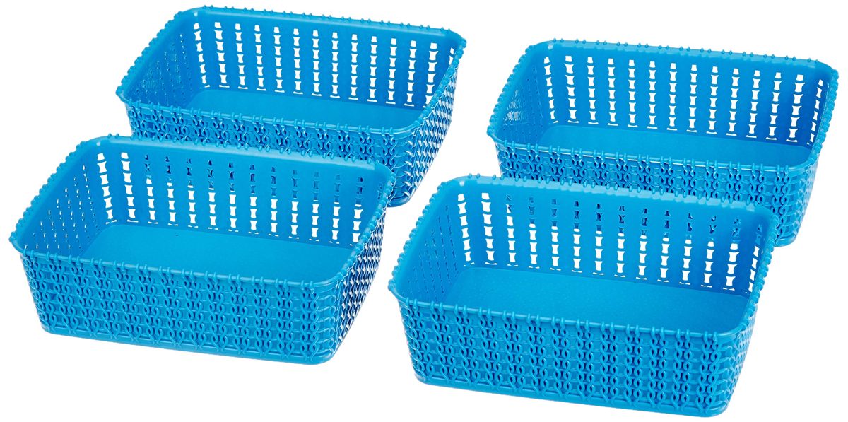 Amazon Brand - Solimo Storage Basket, Set of 4, Small, Blue