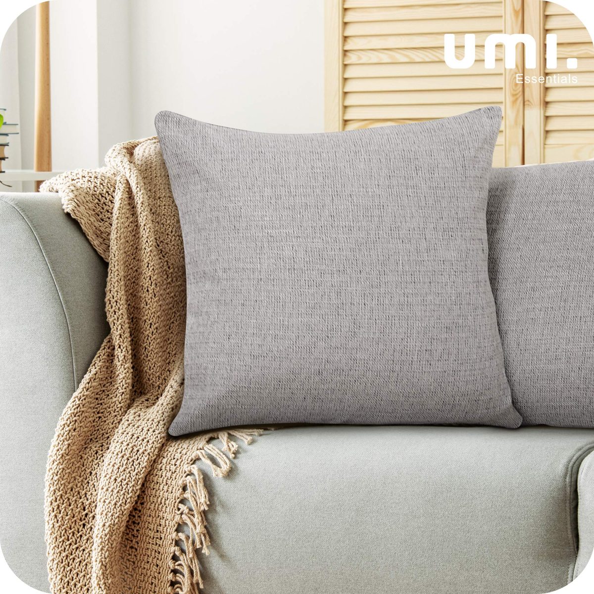 UMI. Essentials Set of 2 Linen Look Home Decorative Cushion Cover with Zippers Decorative Cushion Cover 45 x 45 cm Light Grey